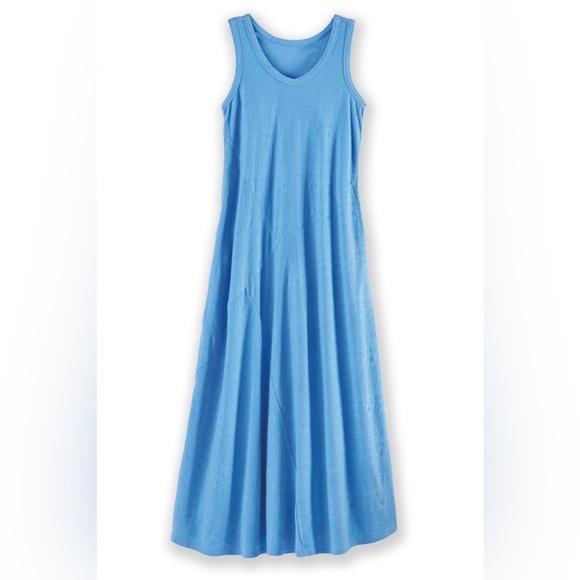 NWT Soft Surroundings Bailey Maxi Dress Blue Bonnet Pockets XL 100% Cotton - Picture 2 of 15